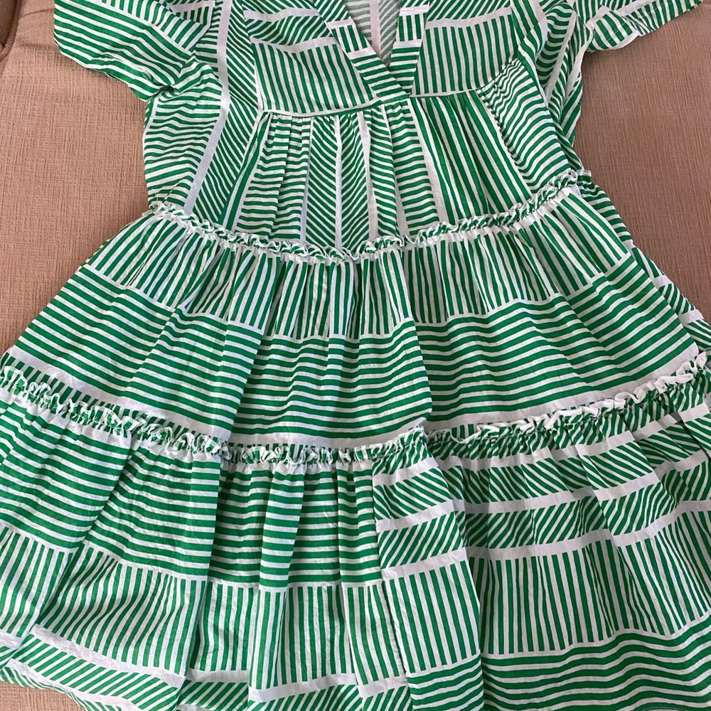 Aqua Green and White Striped Mini Dress